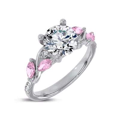 Hayden Curved Vine Lab Pink Sapphire  And Diamond Engagement Ring