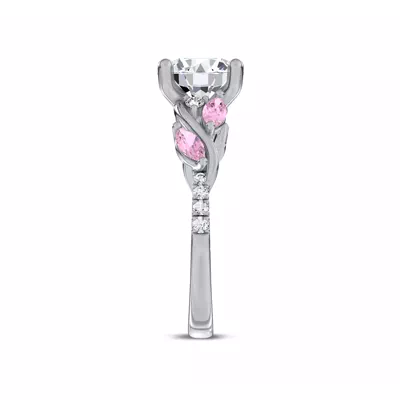 Hayden Curved Vine Lab Pink Sapphire  And Diamond Engagement Ring