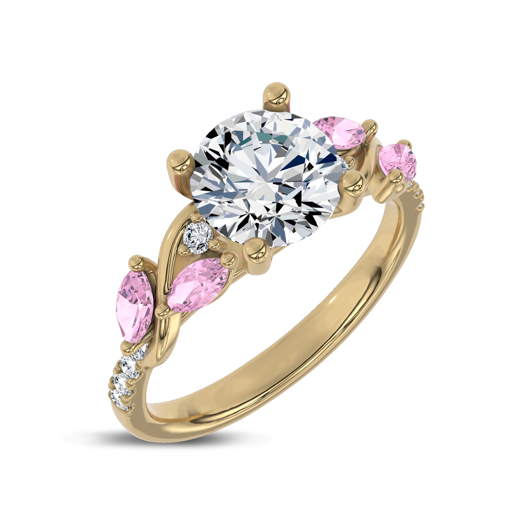 Hayden Curved Vine Lab Pink Sapphire  And Diamond Engagement Ring