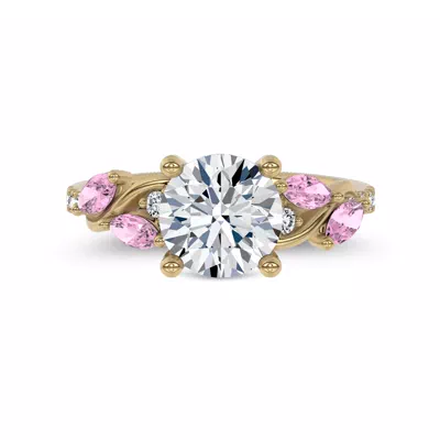 Hayden Curved Vine Lab Pink Sapphire  And Diamond Engagement Ring