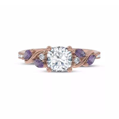Hayden Curved Vine Amethyst And Lab Diamond Engagement Ring