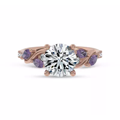 Hayden Curved Vine Amethyst And Lab Diamond Engagement Ring