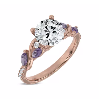 Hayden Curved Vine Amethyst And Lab Diamond Engagement Ring