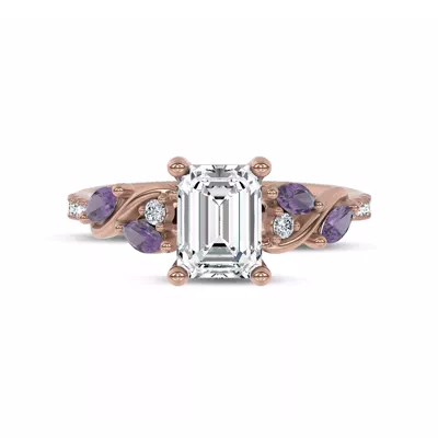 Hayden Curved Vine Amethyst And Lab Diamond Engagement Ring