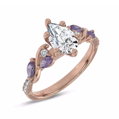 Hayden Curved Vine Amethyst And Lab Diamond Engagement Ring