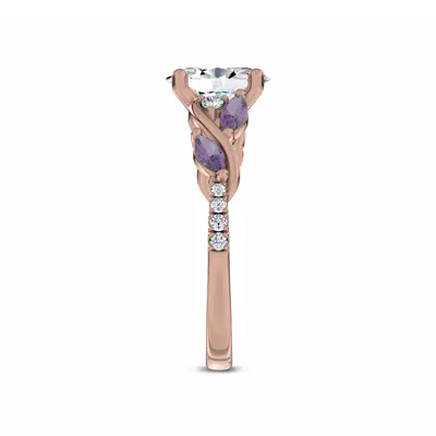 Hayden Curved Vine Amethyst And Lab Diamond Engagement Ring