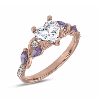 Hayden Curved Vine Amethyst And Lab Diamond Engagement Ring
