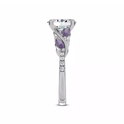 Hayden Curved Vine Amethyst And Lab Diamond Engagement Ring