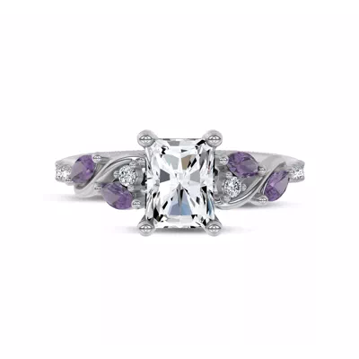 Hayden Curved Vine Amethyst And Lab Diamond Engagement Ring