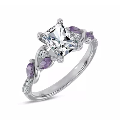 Hayden Curved Vine Amethyst And Lab Diamond Engagement Ring