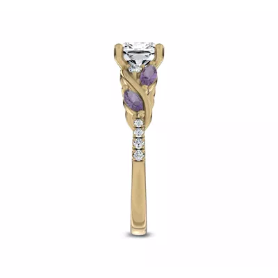 Hayden Curved Vine Amethyst And Lab Diamond Engagement Ring