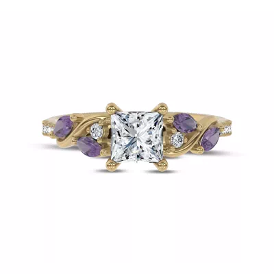 Hayden Curved Vine Amethyst And Lab Diamond Engagement Ring