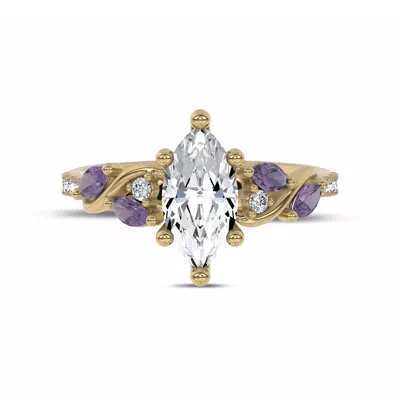 Hayden Curved Vine Amethyst And Lab Diamond Engagement Ring