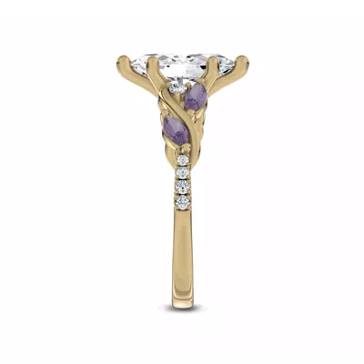 Hayden Curved Vine Amethyst And Lab Diamond Engagement Ring