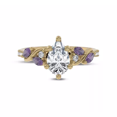 Hayden Curved Vine Amethyst And Lab Diamond Engagement Ring