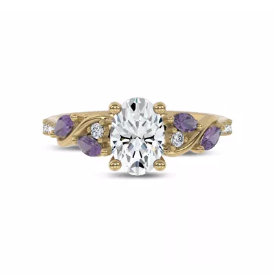 Hayden Curved Vine Amethyst And Lab Diamond Engagement Ring