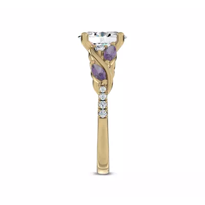 Hayden Curved Vine Amethyst And Lab Diamond Engagement Ring