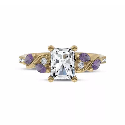 Hayden Curved Vine Amethyst And Lab Diamond Engagement Ring