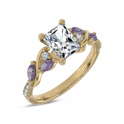 Hayden Curved Vine Amethyst And Lab Diamond Engagement Ring