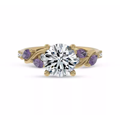 Hayden Curved Vine Amethyst And Diamond Engagement Ring