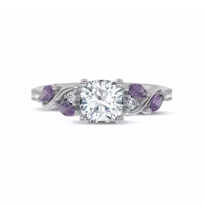 Hayden Curved Vine Amethyst And Lab Diamond Engagement Ring