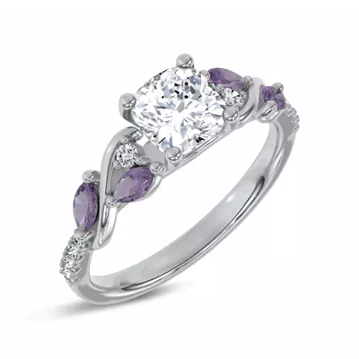 Hayden Curved Vine Amethyst And Lab Diamond Engagement Ring