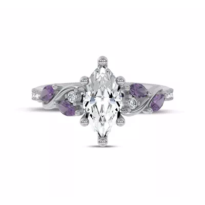 Hayden Curved Vine Amethyst And Lab Diamond Engagement Ring