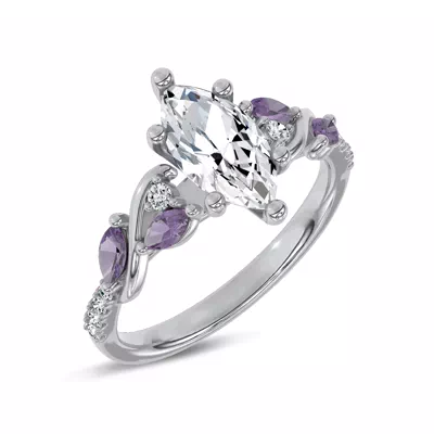 Hayden Curved Vine Amethyst And Lab Diamond Engagement Ring