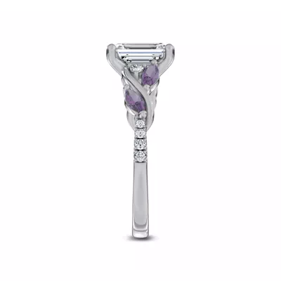 Hayden Curved Vine Amethyst And Lab Diamond Engagement Ring