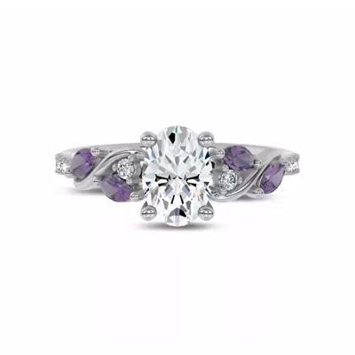 Hayden Curved Vine Amethyst And Lab Diamond Engagement Ring