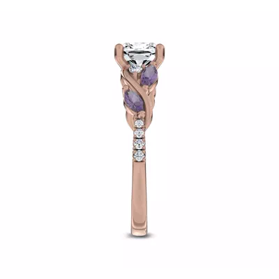 Hayden Curved Vine Amethyst And Lab Diamond Engagement Ring