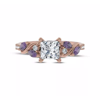 Hayden Curved Vine Amethyst And Lab Diamond Engagement Ring