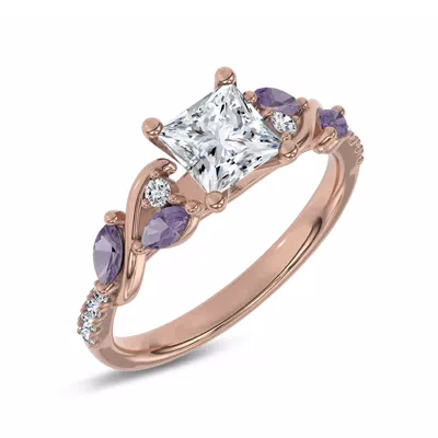 Hayden Curved Vine Amethyst And Lab Diamond Engagement Ring