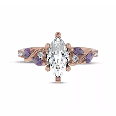 Hayden Curved Vine Amethyst And Lab Diamond Engagement Ring