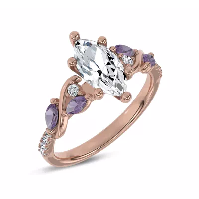 Hayden Curved Vine Amethyst And Lab Diamond Engagement Ring