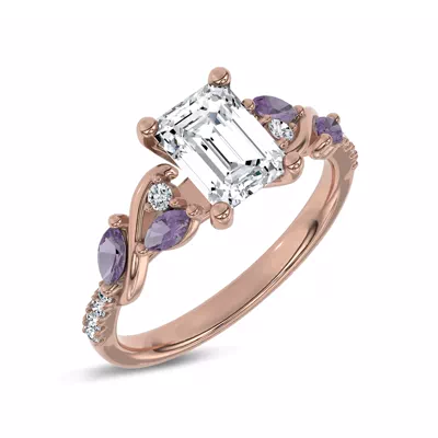 Hayden Curved Vine Amethyst And Lab Diamond Engagement Ring