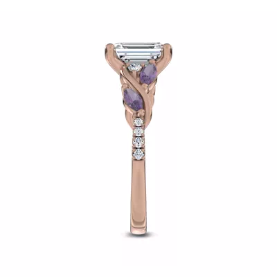 Hayden Curved Vine Amethyst And Lab Diamond Engagement Ring