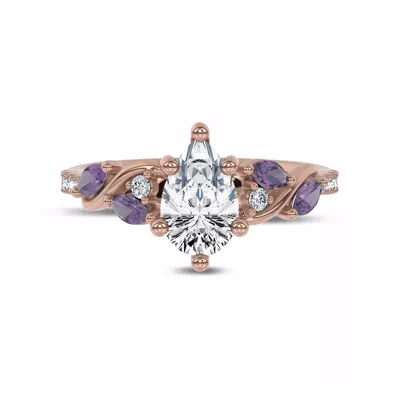 Hayden Curved Vine Amethyst And Lab Diamond Engagement Ring