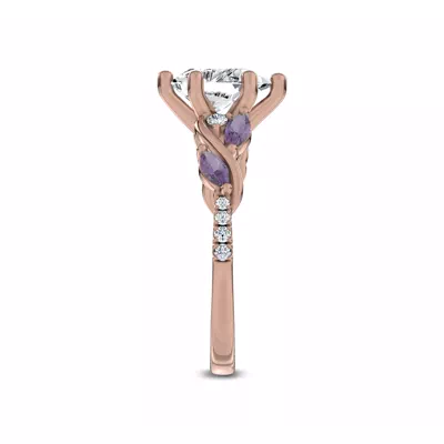 Hayden Curved Vine Amethyst And Lab Diamond Engagement Ring
