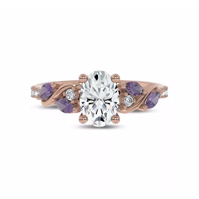 Hayden Curved Vine Amethyst And Lab Diamond Engagement Ring