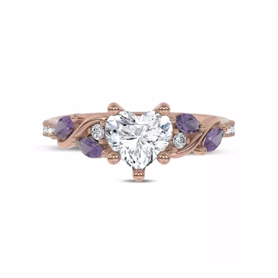 Hayden Curved Vine Amethyst And Lab Diamond Engagement Ring