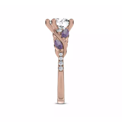 Hayden Curved Vine Amethyst And Lab Diamond Engagement Ring