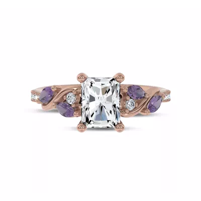 Hayden Curved Vine Amethyst And Lab Diamond Engagement Ring