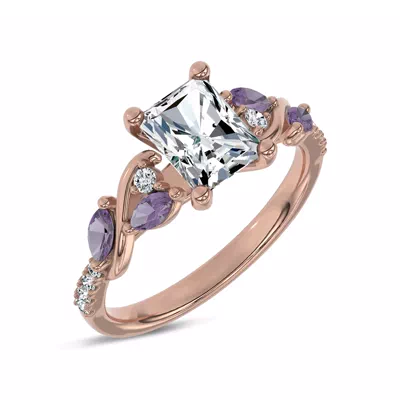 Hayden Curved Vine Amethyst And Lab Diamond Engagement Ring