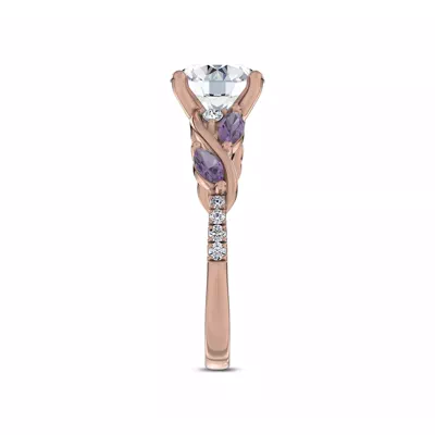 Hayden Curved Vine Amethyst And Diamond Engagement Ring