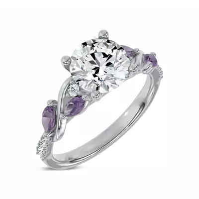 Hayden Curved Vine Amethyst And Lab Diamond Engagement Ring