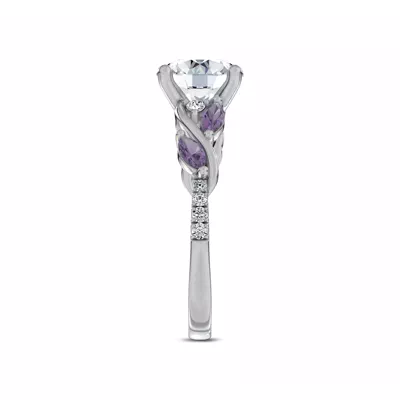 Hayden Curved Vine Amethyst And Lab Diamond Engagement Ring