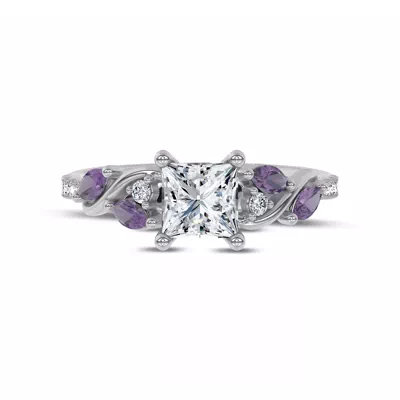 Hayden Curved Vine Amethyst And Lab Diamond Engagement Ring