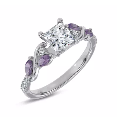Hayden Curved Vine Amethyst And Lab Diamond Engagement Ring