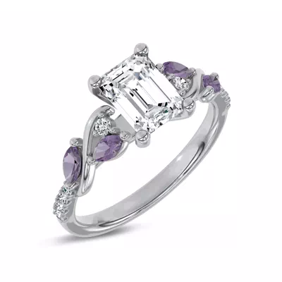 Hayden Curved Vine Amethyst And Lab Diamond Engagement Ring